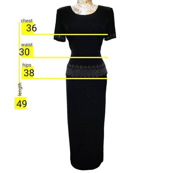 Formal Long Black Velvet Beaded Long Gown Maxi Dress Designer R&M Richards - Picture 6 of 12